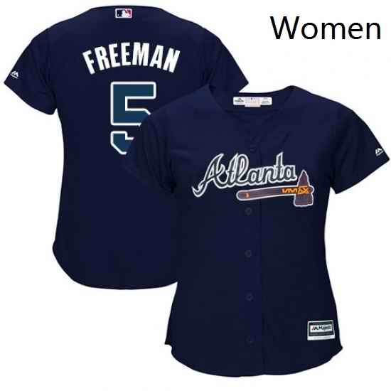 Womens Majestic Atlanta Braves 5 Freddie Freeman Authentic Blue Alternate Road Cool Base MLB Jersey